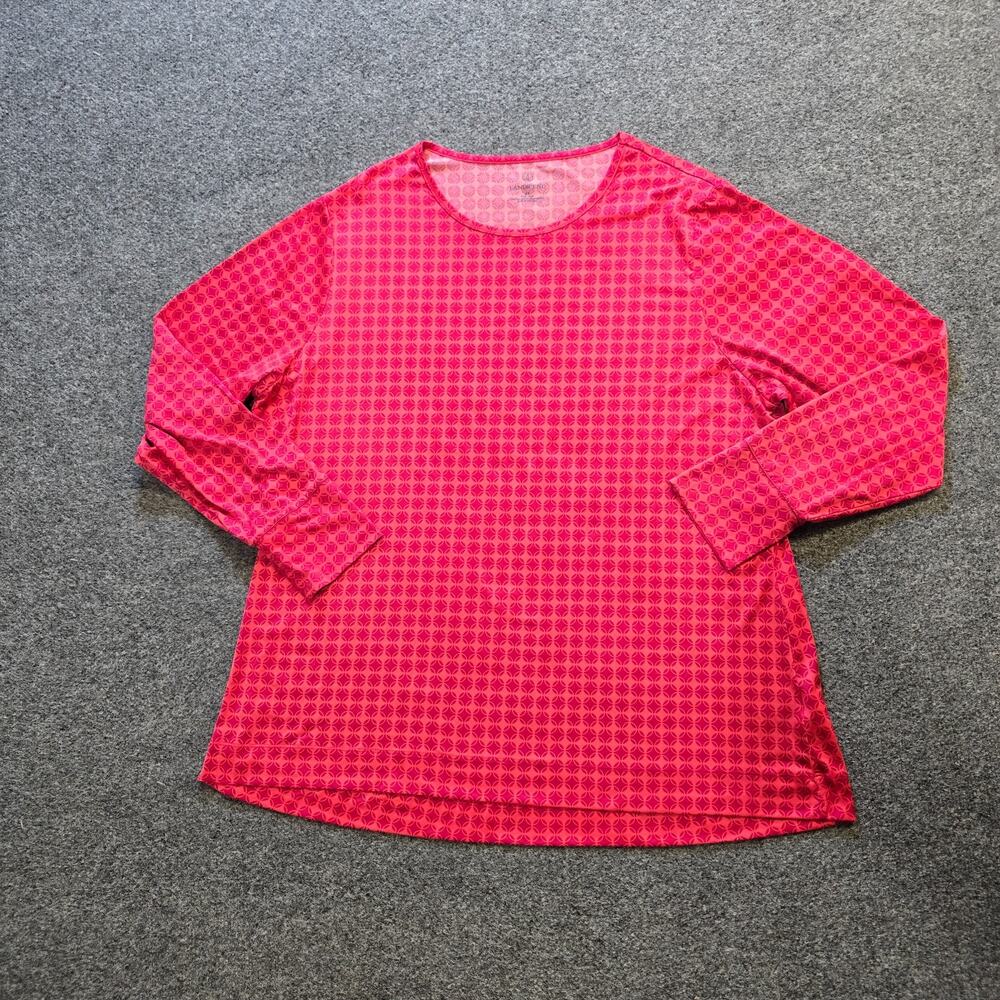 Lands End Top Womens Size 2X Red Pink Geometric Stretchy Performance Casual